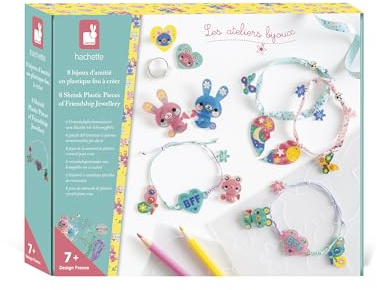 Janod – Set mit 8 verrückten Kunststoffschmuckstücken zum Selbermachen – Les Ateliers Bijoux – Kreatives Bastelset für Kinder DIY – Geschicklichkeit und Konzentration – Ab 7 Jahren