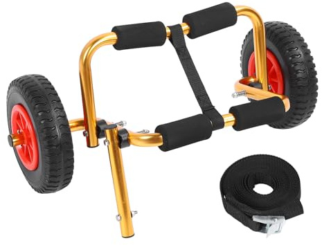 Chariot de transport de canoë avec pneus solides de 10 pouces, cadre en aluminium pliable réglable, ajustement universel pour les petits bateaux de kayak, chariot de transport