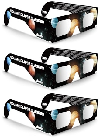 efekol Gafas Eclipse Solar Homologadas - Certificación CE y EN ISO 12312-2 | Cumple (UE)2016/425, Protección UV e Infrarrojo, Avalado por OVAE, Para Adultos y Niños