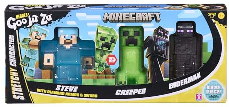 Heroes of Goo Jit Zu Minecraft Actionfigures 3-pack - Creeper, Steve, Enderman - Stretchy and Bendable toy-figures for Minecraft-fans 4+ years.