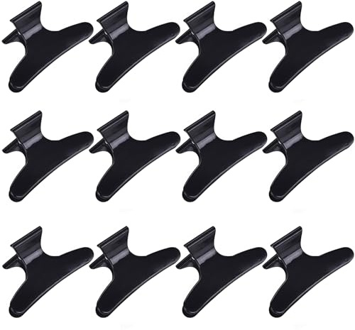 12PCS Butterfly Hair Clips-Women Girls Salon Section Clips Hair Claw Clamps Hairpin Styling Accessories Hair Fringe Grip(Black)
