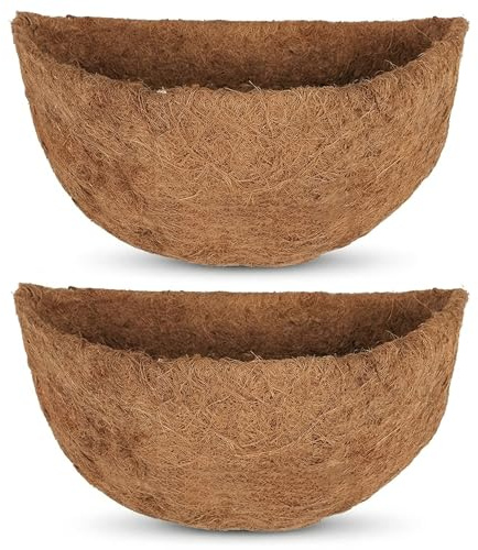 HFHOME 2 PCS 40.6cm/16in Dia Semicircle Wall Hanging Basket Coco Liner, Coco Fiber Replacement Liner, Semi-Round Planter Liner for Plants Wall Basket, Garden Flower Pots Indoor and Outdoor