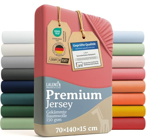 Laleni Premium Spannbettlaken, 70x140x15cm, für Babybett & Kinderbett, 100% Baumwolle, Oeko-TEX Zertifiziert, 2er Set, Koralle