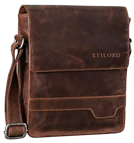STILORD 'Sven' Herrenhandtasche Leder Umhängetasche klein Schultertasche Männer 8 Zoll Tablet Herren-Tasche Messenger Bag DIN A5 Echtes Leder, Farbe:crunchy - dunkelbraun