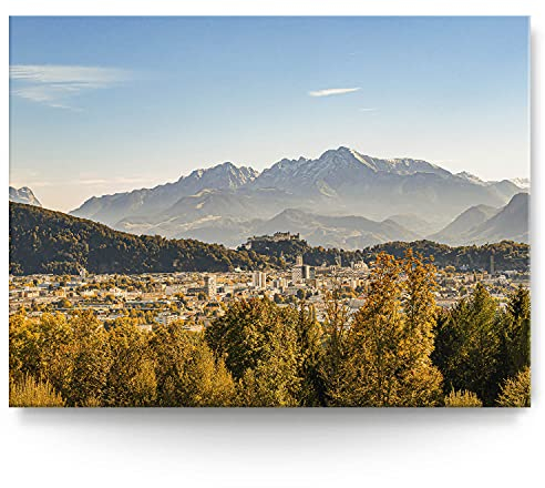 BilderKing Wandbild Salzburg im Herbst - 200cm x 150cm Leinwand auf 4cm Keilrahmen