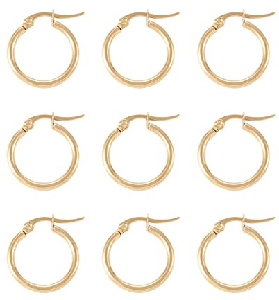 PandaHall Lot de 6 paires de petites créoles rondes en acier inoxydable hypoallergénique - pour la fabrication de bijoux pour femmes et filles - Doré, 20 mm