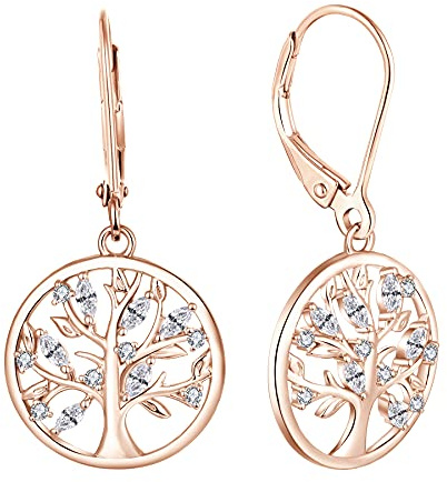 JO WISDOM Damörhängen hängande livets träd silver 925, örhängen livsträd med 5A zirkonkristall, Sterlingsilver,