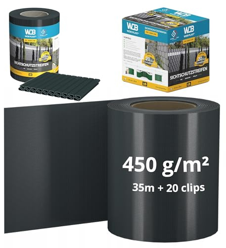 WDB - Sichtschutzstreifen für Doppelstabmatten Sichtschutz Zaun | PVC Windschutz Basic Line - 19 cm x 35 m + 20 Stück Befestigungsclips - Anthrazit - RAL 7016