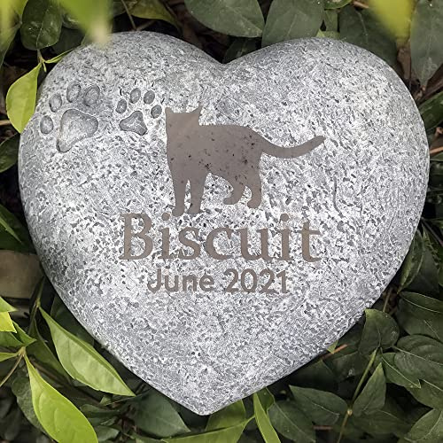 Personalisierter herzförmiger Hunde-Gedenkstein, Haustier-Grabmarker mit Pfotenabdruck, personalisierbarer Name und Datum, Garten-Grabstein, Beileidsgeschenk für Katze
