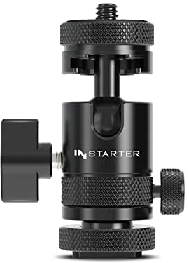 Instarter Support rotule 2-en-1 avec Sabot et vis 1/4 pour caméras, trépieds, LED & Accessoires – Inclinaison 180°, Charge Max 5 kg, en Aluminium