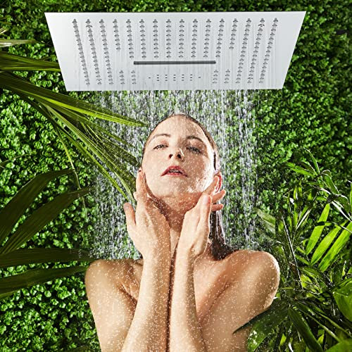 21 Zoll Einbau-Duschkopf Regendusche, Eckig Brausekopf, Kopfbrause Regendusche Mit 2 Funktions-Wasserauslass (Regen, Wasserfall), Edelstahl Regendusche Duschkopf, 40 * 40cm, Chrome