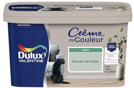 Dulux Valentine Crème de Couleur - Peinture multi-supports intérieure - Satin Douceur de l'Aube 2,5 L