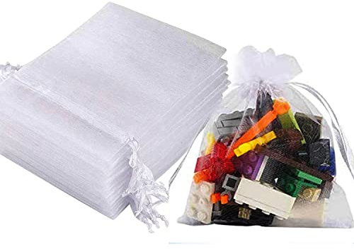 Intckwan 50 sacchetti in organza, colore bianco, 9 x 12 cm, in organza, per gioielli, matrimonio, caramelle, con cordoncino in raso, per festival, feste e matrimoni