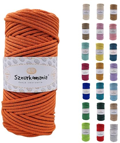 Sznurkomania, Baumwollkordel 3mm 100m, 46 Farben, Häkelkordel, Geflochten Baumwollkordel 3mm, Makramee Kordel, Makramee Garn, Premium Garn, Makramee Seil (Kürbis)
