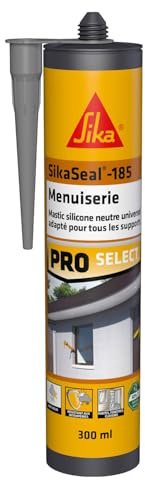 SIKA - Mastic silicone universel - SikaSeal-185 Menuiserie gris - Joint de construction, menuiserie, vitrerie - Intérieur et extérieur - 300 ml