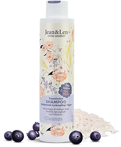 Jean & Len Traumlocken Shampoo Reiswasser & Açaibeere, für lockiges & welliges Haar, verleiht Sprungkraft & Volumen, fruchtiger Beeren-Duft, Haarshampoo, ohne Parabene & Silikone, vegan, 300 ml