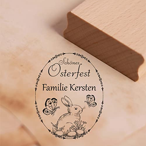 Dekolando Osterei Motivstempel Ostern personalisiert Schönes Osterfest - Osterhase Ostereier Frühling - Stempel Holzstempel - Abdruck 38 x 48 mm