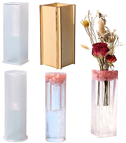 Cayway Vase Silikonform Epoxidharz Form, Zylinder Vase Gießformen Silikonform für Epoxidharz, Rechteckig Resin Gießform für Heimdekoration