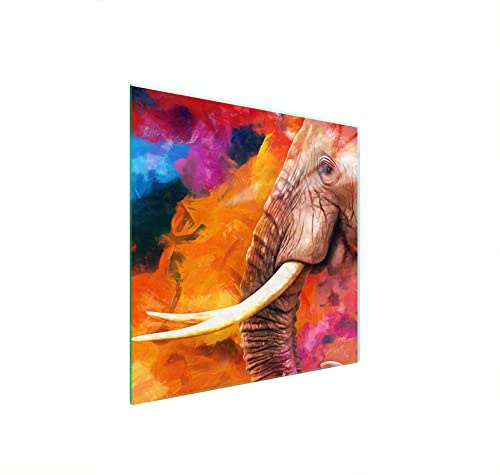 DarHuas Herdabdeckplatte 50x52 cm 1-teilig Ceranfeldabdeckung Induktion Herdschutz Spritzschutz Glasplatte Deko Schneidebrett, Elefant Bunt