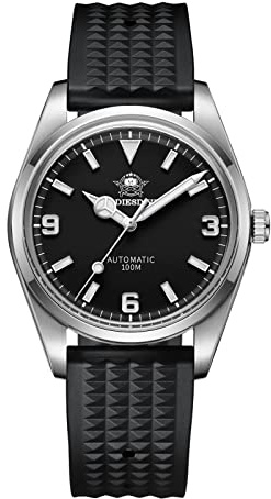 ADDIESDIVE 38mm Montres automatiques pour Hommes NH35A Mouvement Acier Inoxydable Montre Homme de Luxe Verre Miroir Bulle Saphir AD2112 - Bracelet en Caoutchouc Souple Gaufre