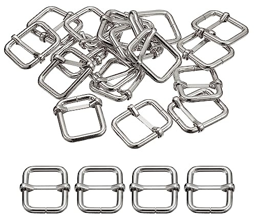 sourcing map 20pcs Glissières Boucles 20x25x3.8mm Métal Argenté Tone | Rectangle Ajusteur Triglides Glisser Boucle Rouleau Stylo Boucles Glisseur Courroie Ajusteur pour Ceinture Sac