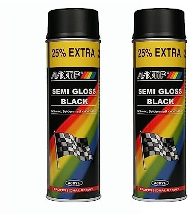 UKB4C 2 x Motip Semi Gloss Black Satin Spray Paint Metal Wood Glass Plastic 500ml