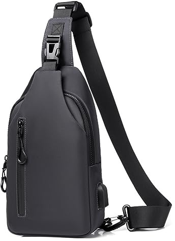 Lidxfeo Anti-stöld multisyfte crossbody-väska, vattentät bröstväska, bröstväska, män, axelväska med USB-laddningsport, flera fickor sling-ryggsäck, för vandring, resor, klättring etc, GRÅ, M, Grå