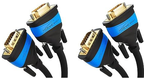 KabelDirekt – 3 m – Câble VGA (15 Broches, Full HD/1080p, Compatible 3D, VGA mâle/mâle, pour Relier Un PC à Un Moniteur/écran cathodique/téléviseur, Contacts dorés, Noir) (Lot de 2)