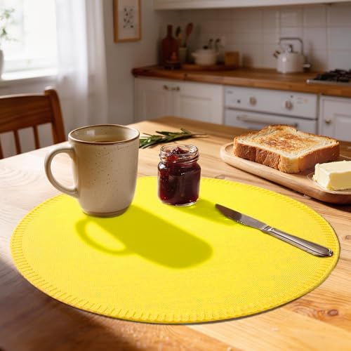 Rinpon Set di 8 tovagliette rotonde in tessuto, in lino rustico, lavabili in lavatrice, resistenti al calore, resistenti alle pieghe, in poliestere spesso, per tavolo da pranzo (giallo)
