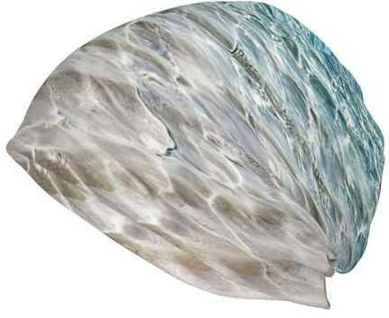Strickmütze für Erwachsene mit buntem Holzdruck, warme Wintermütze, Outdoor-Mütze für Damen, Herren und Damen, breite Schalmütze., Limpi Meerwasser, One size