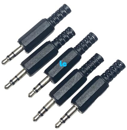 Genérico Clavija Conector Jack Macho Estereo De 3,5 mm - 3 Pines Para Soldar - Bolsa De 5 Unidades