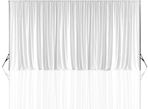 Trimming Shop 3x6m White Blackout Photography Backdrop 190GSM Polyester | Opaque Thick Fabric Smooth Pleated Drapes with Rod Pocket, Washable Curtain for Weddings, Parties, Events & Stage Décor