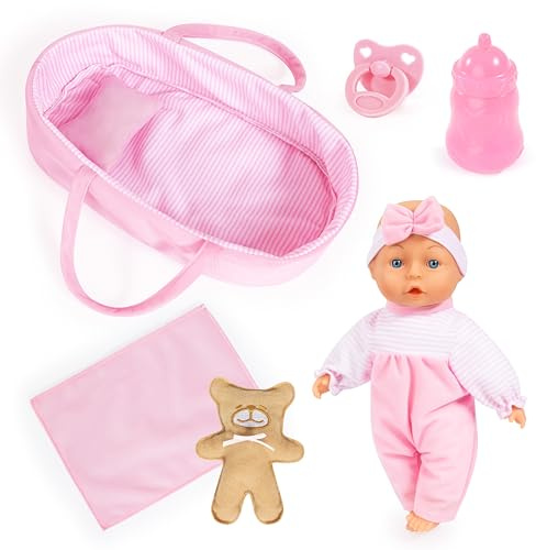 Bayer Design Babypuppe, weicher Körper, 28 cm, Puppentragetasche | Decke, Kissen, Schnuller, Flasche, Teddy