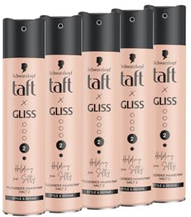 Taft x Gliss Holding me Softly Haarspray Haltegrad 2 (5x 250 ml), Styling Spray gibt flexiblen Halt für alle Haartypen, Haarspray ohne Silikone mit Arganöl und Provitamin B5