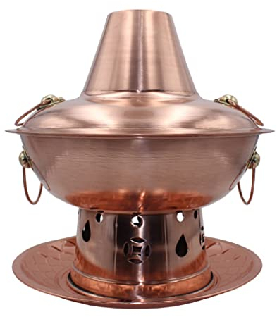 Fondue-Töpfe, Umweltschutz, geölter Kupfer-Hot Pot, kommerzieller Topf aus reinem Kupfer, Haushalts-Alkohol-Kupfertopf, Alter Pekinger verdickter altmodischer Herd aus reinem Kupfer (Messing 36 cm)
