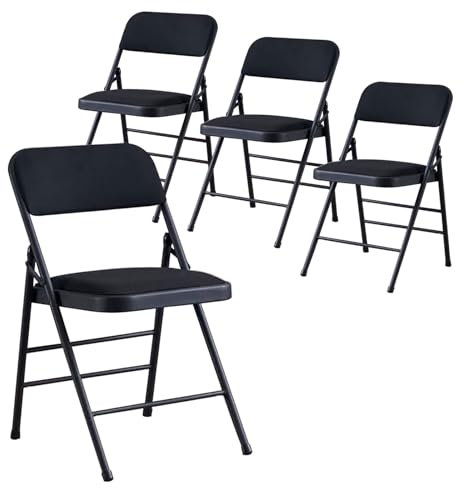 Sedie Pieghevoli per Interni, Sedie Richiudibili Imbottite, Sgabello Pieghevole Portatile e Resistente per la Cucina Domestica di Bambini e Adulti (Color : Black, Size : 45cm/18in 4pcs)