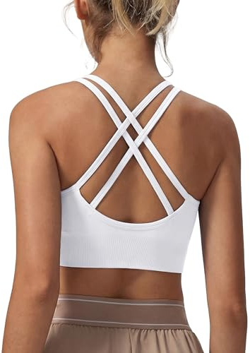 Leversic Reggiseno Sportivo Top Palestra Donna Fitness Imbottito Senza Ferretto Push Up per Yoga Jogging Gym Bianco S
