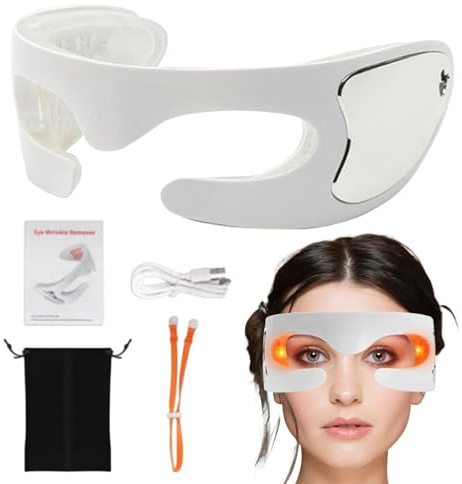 Masseur des yeux avec vibration, lunettes de massage rechargeables avec lumière rouge, soulage la fatigue oculaire avec design surround, masseur visible pour les cernes, poches pour les yeux