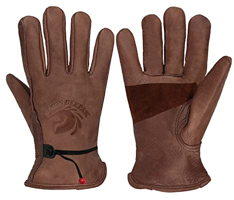 OLSON DEEPAK Arbeitshandschuhe leder für Bau, Hof, Gartenarbeit, Arbeitshandschuhe aus Leder für Damen und Herren (Braun-01, M)