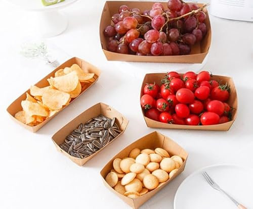 UNGFEI 100 Pcs Kraft Paper Food Tray, 13 x 8 x 4cm Rectangular Paper Mini Boxes for Fied Foods and Biscuit Decoration, Carrier for Cupcake Boxes, Biscuit and Hot Dog, BBQ, Fry
