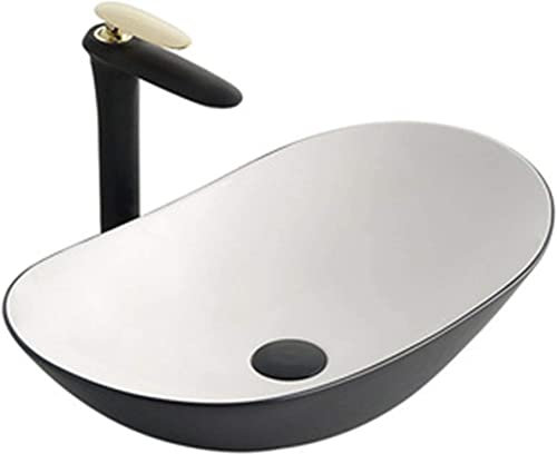 IBOWZ Lavabo en céramique Vasque à Poser Ovale en céramique - Lavabo Vasque - Lavabo de vestiaire, 620 x 370 x 150 mm, Noir et Blanc (620 x 370 x 150 mm Noir et Blanc)
