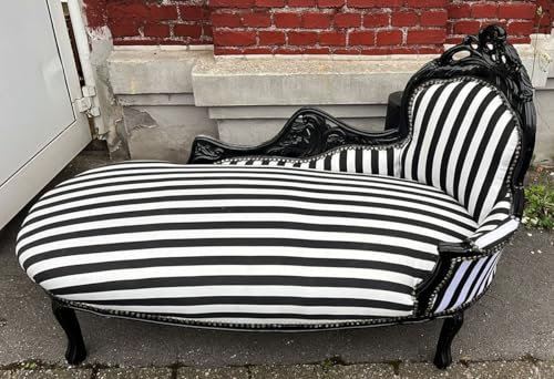 Casa Padrino Barock Chaiselongue mit Streifen Weiß/Schwarz 155 cm - Barock Möbel