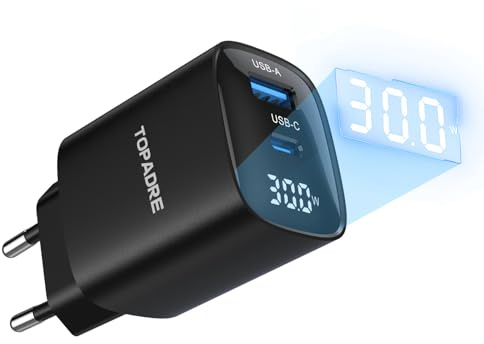 30W Chargeur USB C et LED Display, Chargeur Rapide avec GaN Tech Compatible avec iPhone 16 Pro Max 15 14 13 12 11 Pixel 8 7a 6a Galaxy S24 Plus Ultra S23 A15, pour iPad Pro Air Mini, Noir