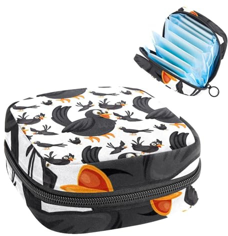 Aufbewahrungstasche für Damenbinden, Menstruationstasse, Tamponbeutel, Periodeneinlagen-Halter, Organizer für Frauen und Mädchen, schwarze Vögel mit fliegendem Aufdruck
