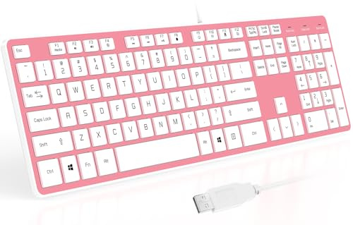 B.FRIENDIT Wired USB Keyboard, Comfortable Quiet Chocolate Keys, Durable Ultra-Slim Wired Computer Keyboard(QWERTY) for PC, Windows 11/10/8/7/XP/Vista KB1430 - Pink