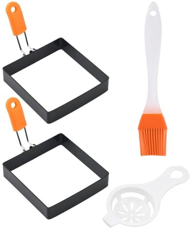 Molde de huevo cuadrado – Anillos para hornear huevos, anillos Mcmuffin de huevo, juego de máquina de tortilla | Juego de anillos de huevo cuadrados antiadherentes, juego de anillos de huevo cuadrados