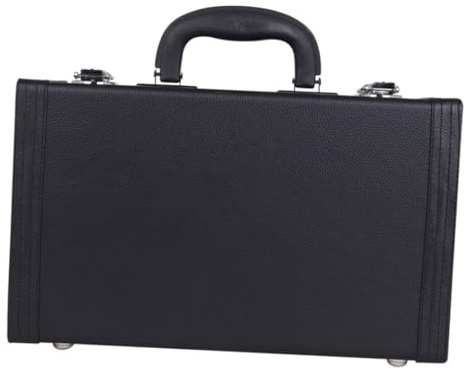 Klarinettenkoffer aus Leder Schwarz mit Stabilem Schloss | Handlicher Tragegriff, Staubschutz und Stoßfestigkeit, Vier Bodennägel, Schlichtes Design