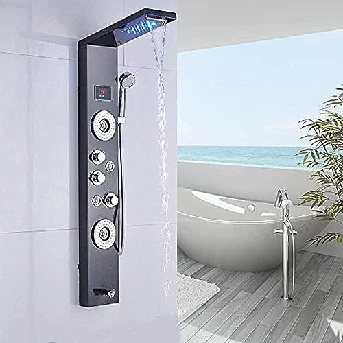 Panneau de douche LED 5 fonctions avec affichage de la température de l'eau, ensemble de douche avec pomme de douche à effet de pluie, douchette à main et buse de massage corporel, ensemble de