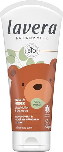 lavera Baby & Kinder Waschlotion und Shampoo - hautschonend - sanfte Reinigung - ohne Duft- & Konservierungsstoffe - vegan - Naturkosmetik - 200 ml