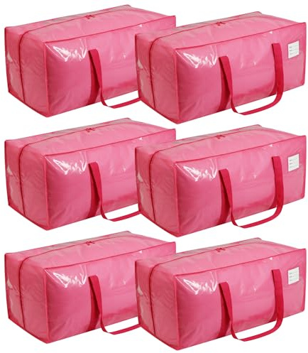 VTSVTS 6 Pack Extra Heavy Duty Large Moving Bags with Comfortable Handle & Strong Zipper,Storage Totes for Space Saving Moving Storage College Supplies Alternative to Moving Box,Pink